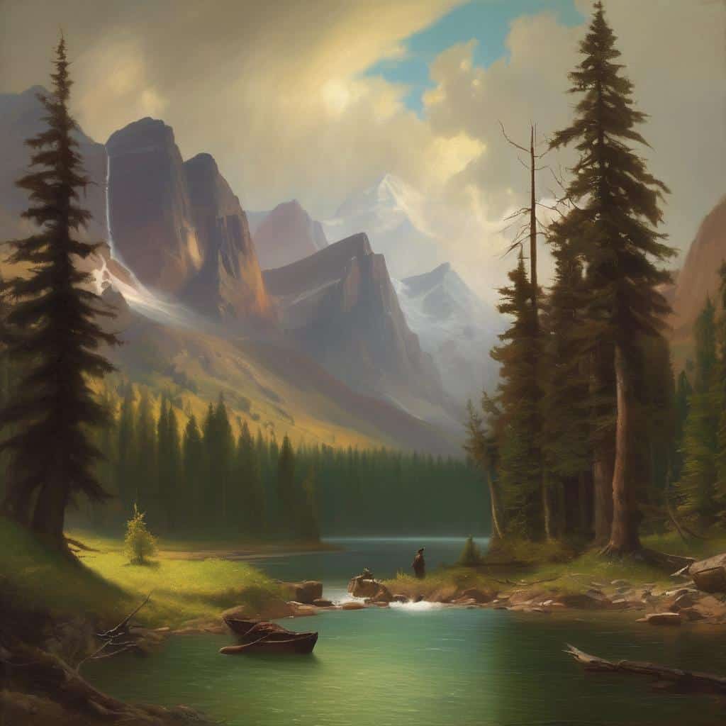 Οξύνανση από τη ρεαλιστική μορφή σε τοπίο με βουνά και λίμνη, μεταμορφωμένο σε φανταστικό και σουρεαλιστικό χώρο.