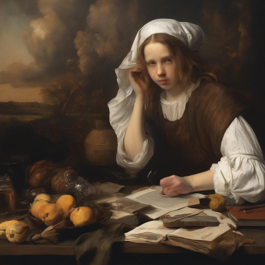 Προκλητική απόκλιση από τη ρεαλιστική μορφή σε ρετρό πορτρέτο γυναίκας με μορφή ζωγραφικής.